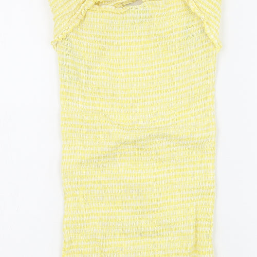 Missguided Womens Yellow Check 100% Cotton Bodycon Size 6 Off the Shoulder Pullover