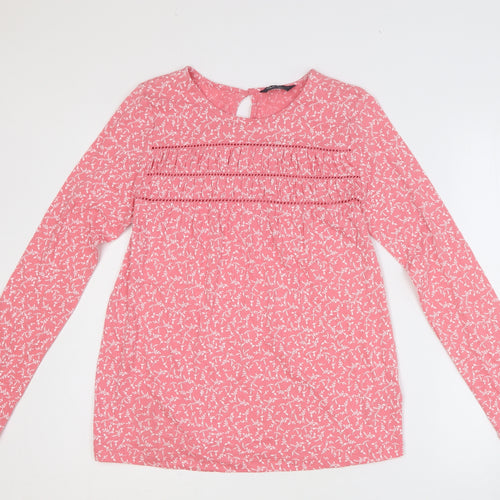 Marks and Spencer Womens Pink Geometric 100% Cotton Basic T-Shirt Size 6 Round Neck