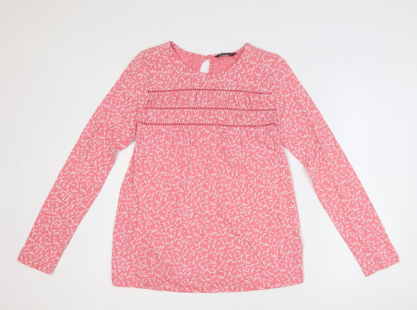 Marks and Spencer Womens Pink Geometric 100% Cotton Basic T-Shirt Size 6 Round Neck