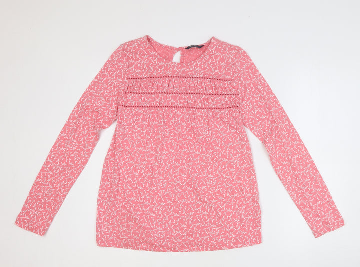 Marks and Spencer Womens Pink Geometric 100% Cotton Basic T-Shirt Size 6 Round Neck