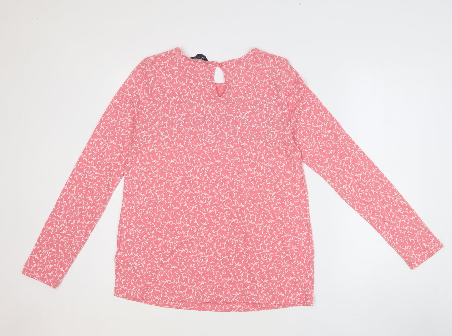 Marks and Spencer Womens Pink Geometric 100% Cotton Basic T-Shirt Size 6 Round Neck