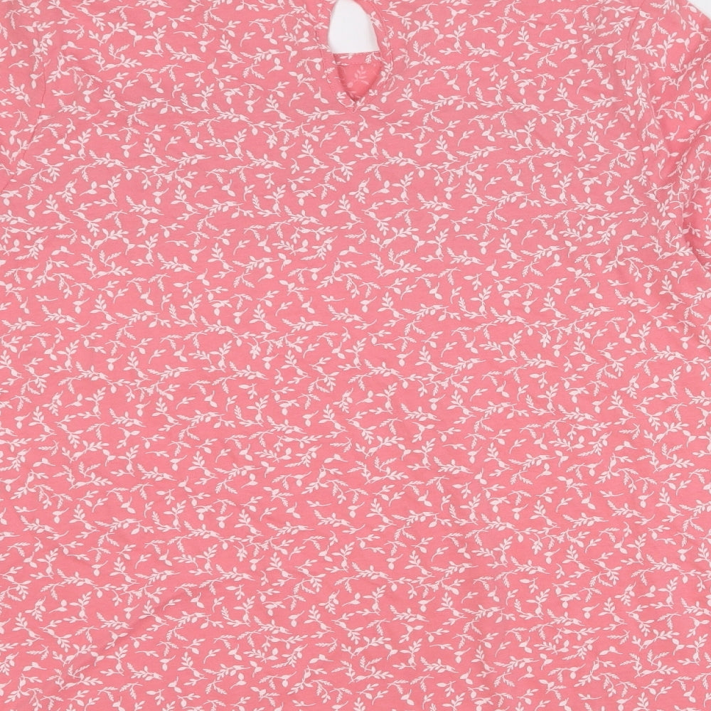Marks and Spencer Womens Pink Geometric 100% Cotton Basic T-Shirt Size 6 Round Neck