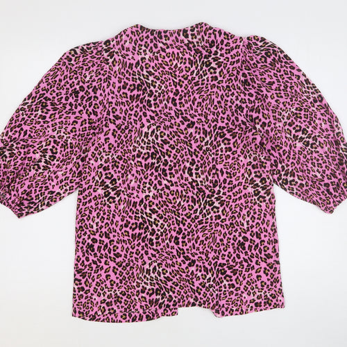 Marks and Spencer Womens Pink Animal Print Viscose Basic Blouse Size 8 V-Neck - Leopard Print