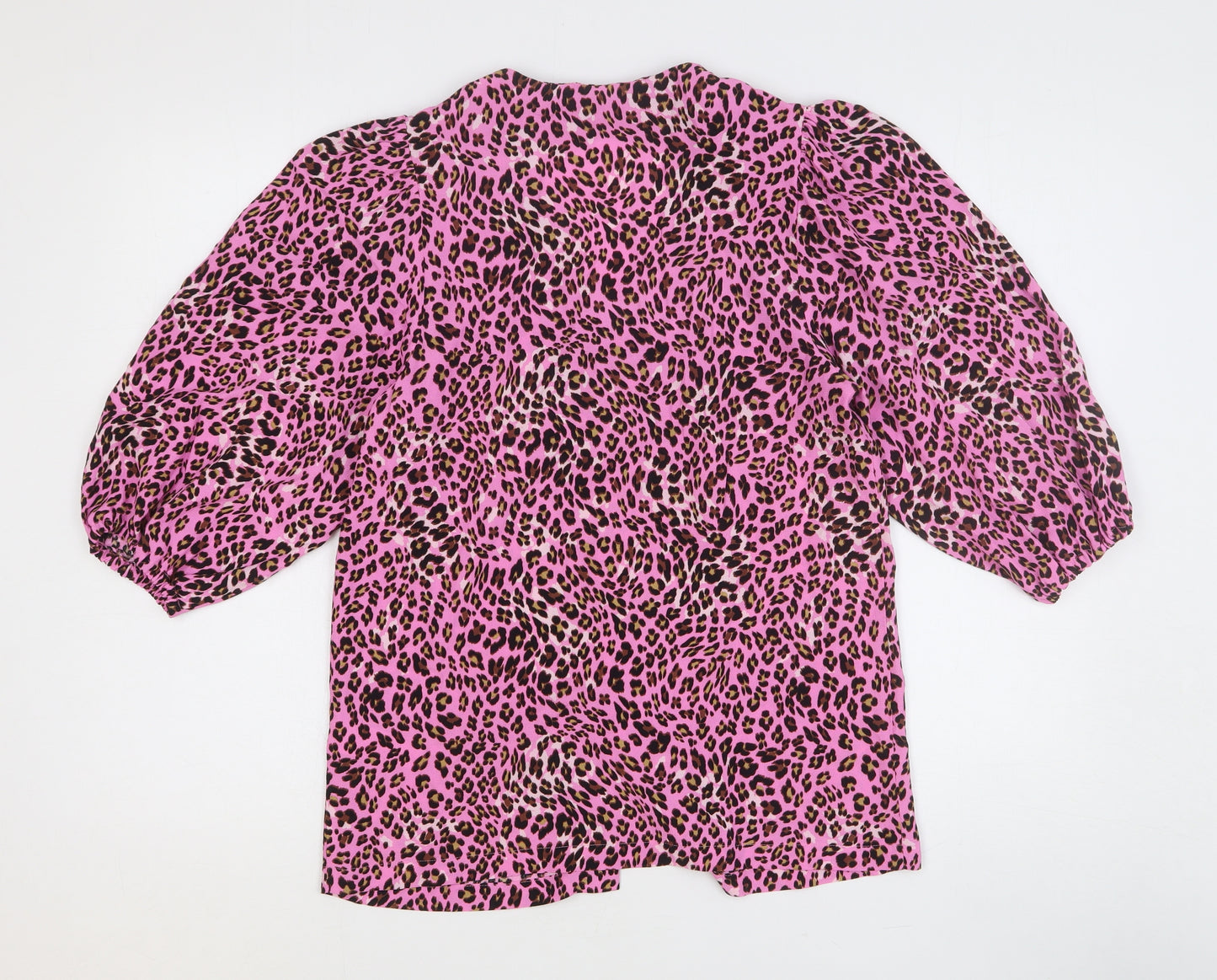 Marks and Spencer Womens Pink Animal Print Viscose Basic Blouse Size 8 V-Neck - Leopard Print