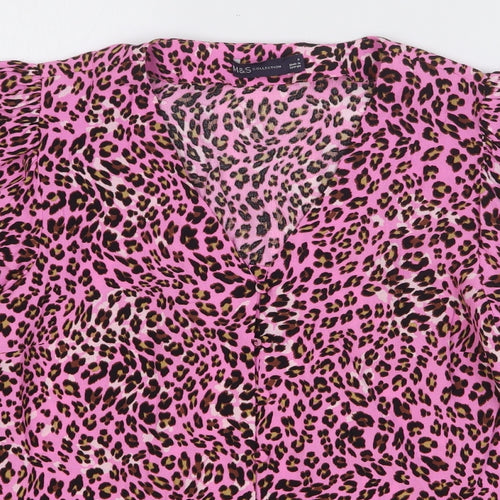 Marks and Spencer Womens Pink Animal Print Viscose Basic Blouse Size 8 V-Neck - Leopard Print