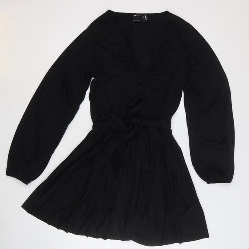 ASOS Womens Black Polyester Fit & Flare Size 10 V-Neck Button
