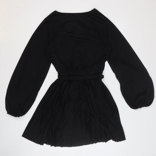 ASOS Womens Black Polyester Fit & Flare Size 10 V-Neck Button