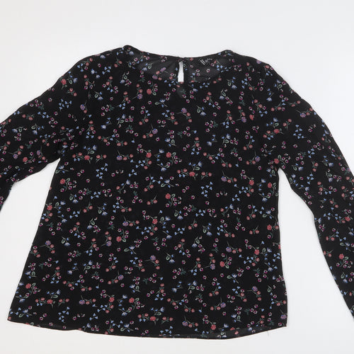 New Look Womens Black Geometric Polyester Basic Blouse Size 8 Round Neck