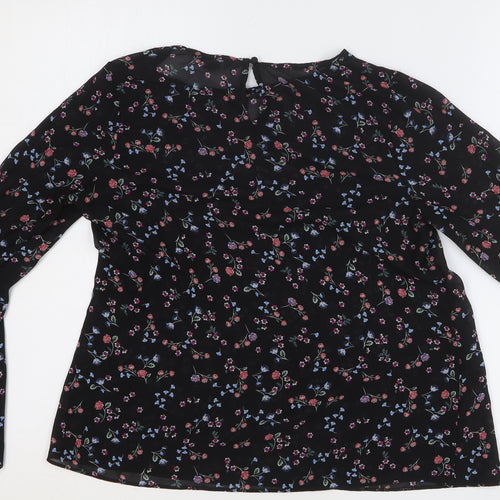 New Look Womens Black Geometric Polyester Basic Blouse Size 8 Round Neck
