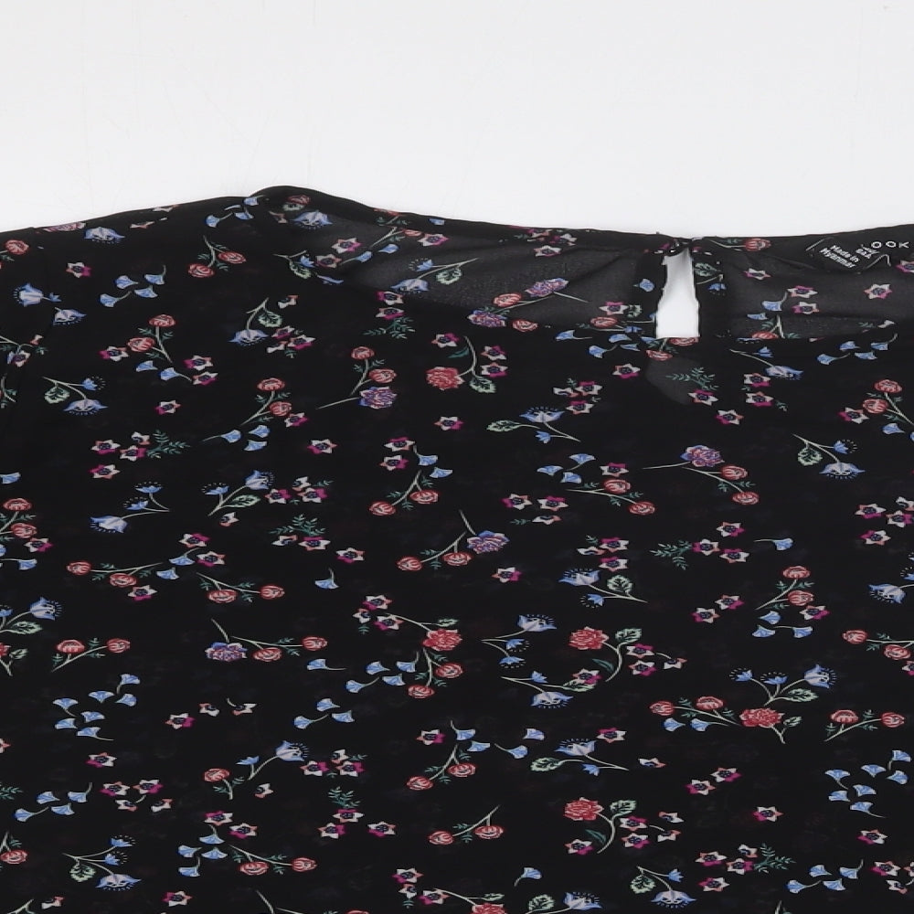 New Look Womens Black Geometric Polyester Basic Blouse Size 8 Round Neck