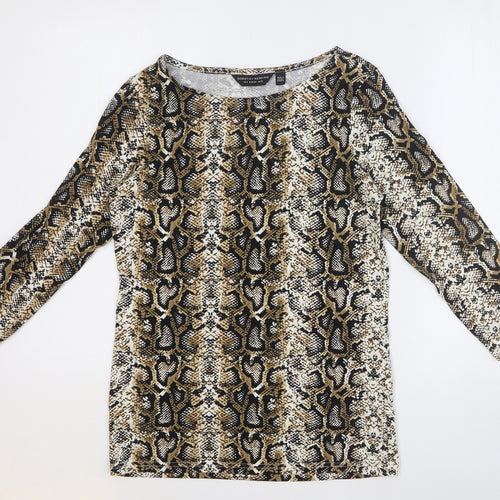 Dorothy Perkins Womens Brown Animal Print 100% Cotton Basic T-Shirt Size 10 Round Neck - Snake Print