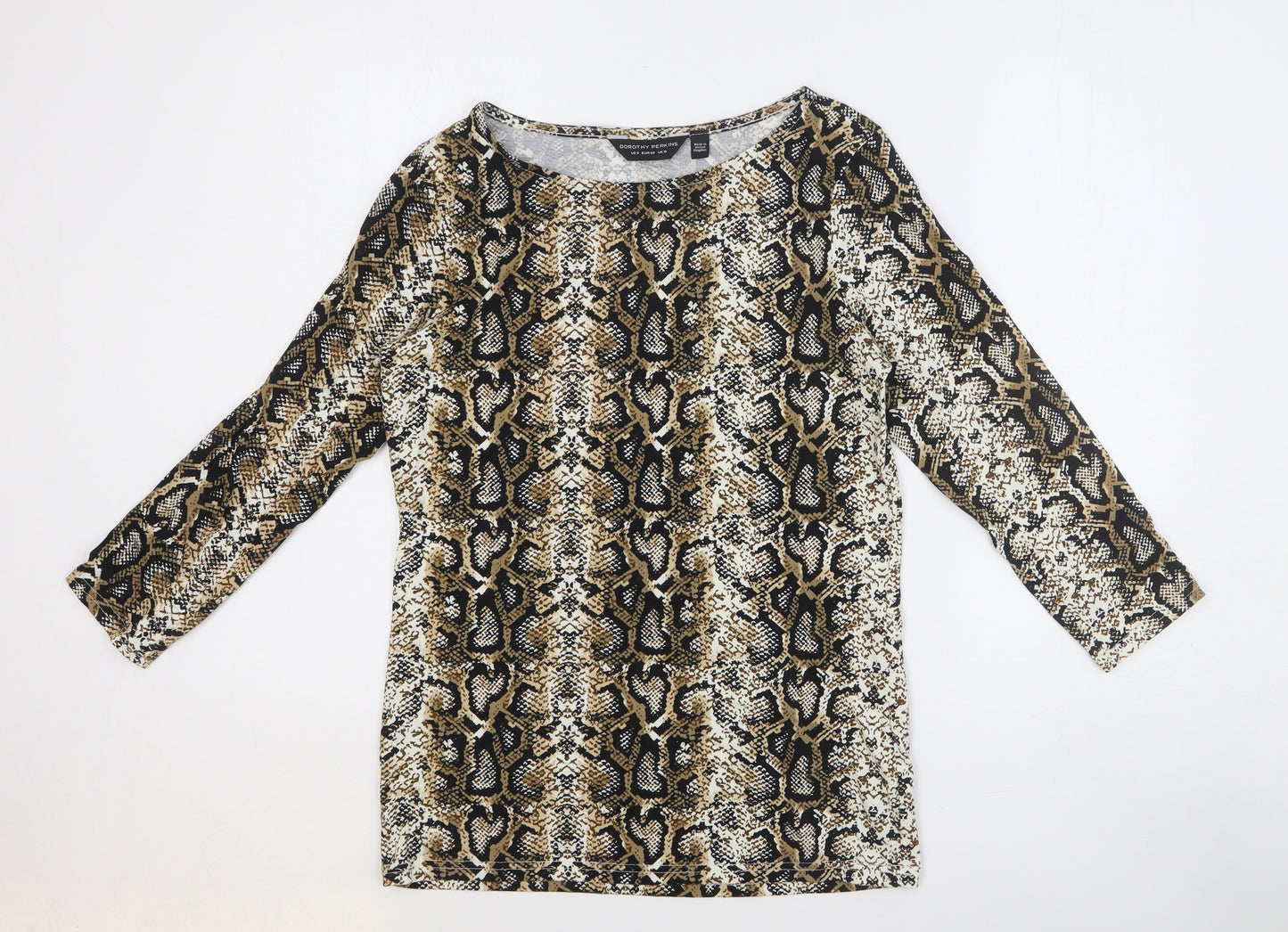 Dorothy Perkins Womens Brown Animal Print 100% Cotton Basic T-Shirt Size 10 Round Neck - Snake Print