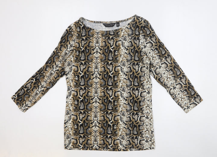 Dorothy Perkins Womens Brown Animal Print 100% Cotton Basic T-Shirt Size 10 Round Neck - Snake Print
