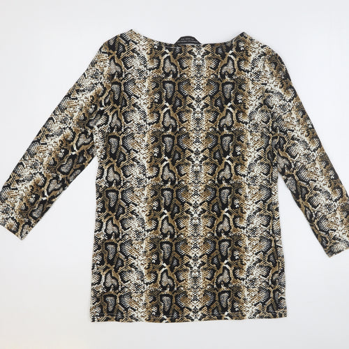 Dorothy Perkins Womens Brown Animal Print 100% Cotton Basic T-Shirt Size 10 Round Neck - Snake Print