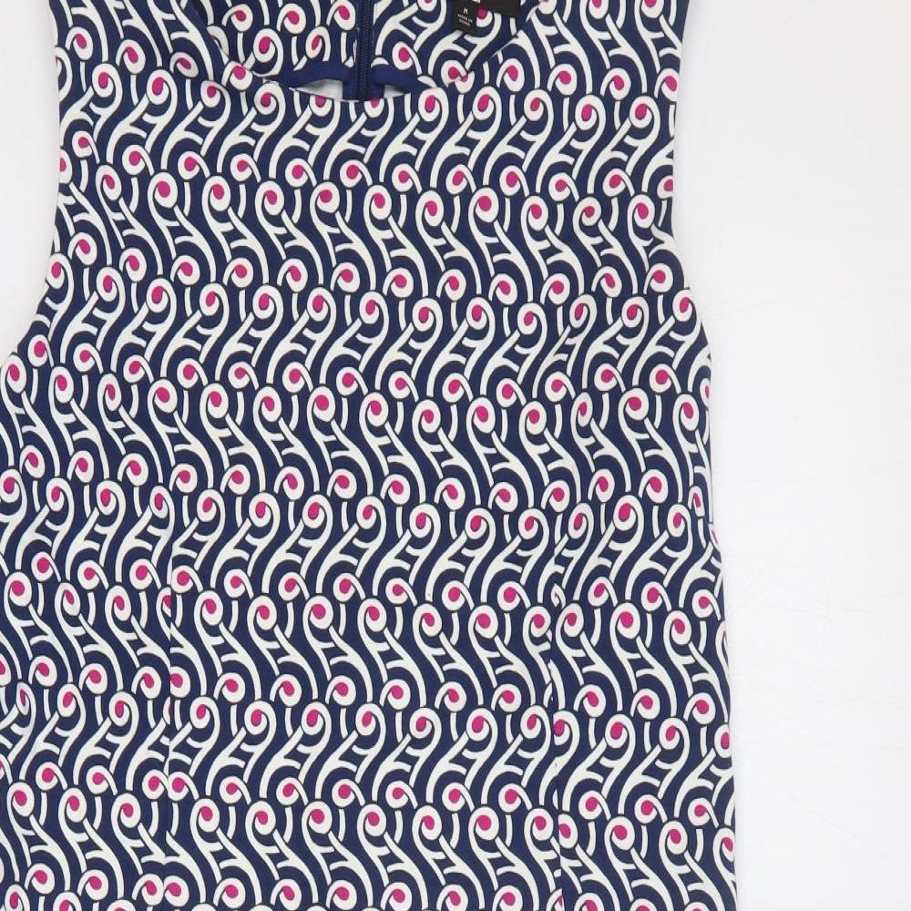 Preworn Womens Multicoloured Geometric Cotton Trapeze & Swing Size M Round Neck Zip