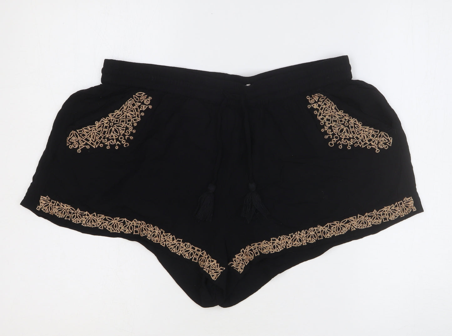 F&F Womens Black Viscose Hot Pants Shorts Size 16 Regular