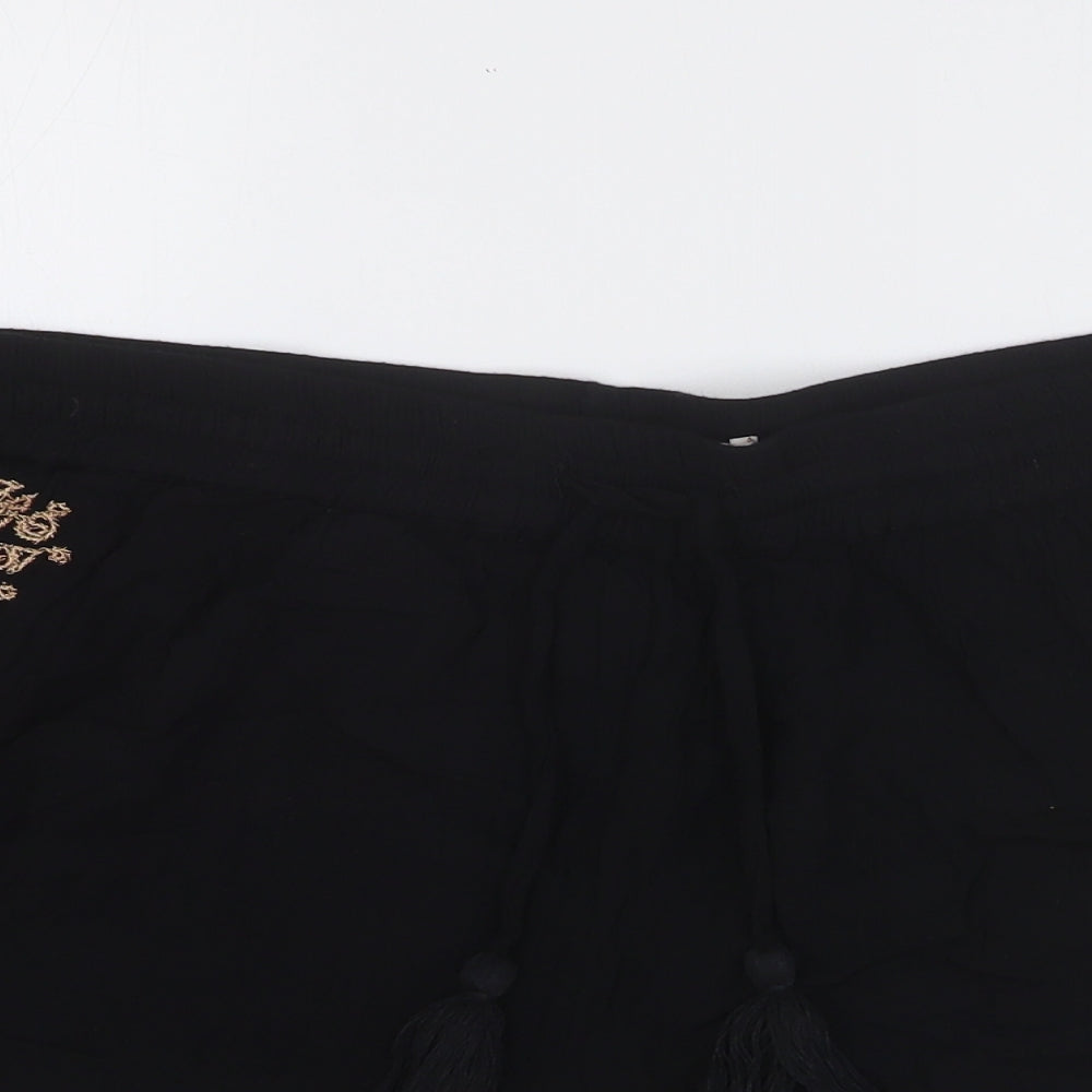 F&F Womens Black Viscose Hot Pants Shorts Size 16 Regular