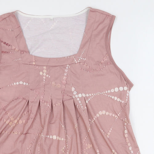 Preworn Womens Pink Geometric Polyester Basic Tank Size 2XL Square Neck