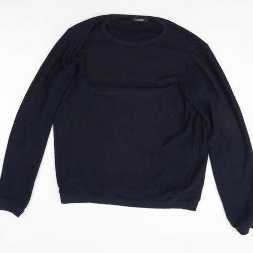 Zara Mens Blue Round Neck Polyester Pullover Jumper Size M Long Sleeve