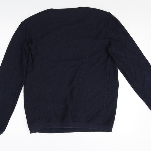 Zara Mens Blue Round Neck Polyester Pullover Jumper Size M Long Sleeve