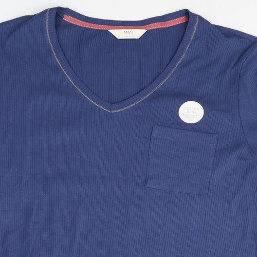 Mark Alexander Womens Blue Cotton Basic T-Shirt Size 14 V-Neck