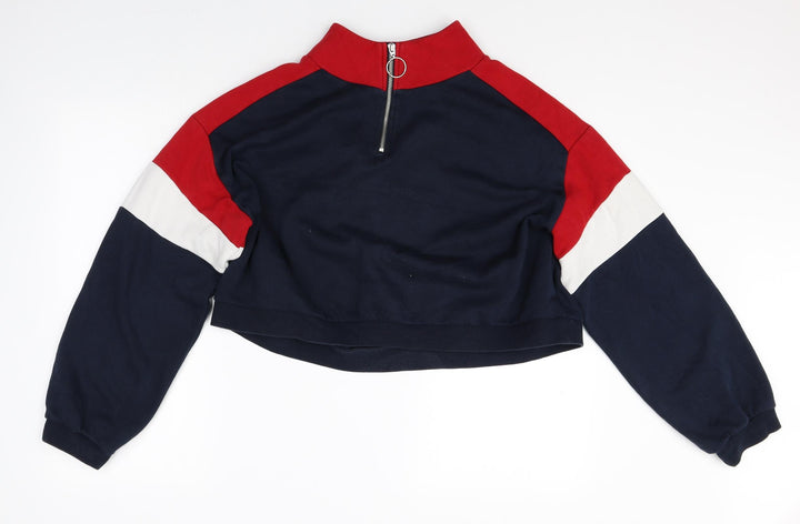 Divided Womens Multicoloured High Neck Cotton Pullover Jumper Size L - Colour Block