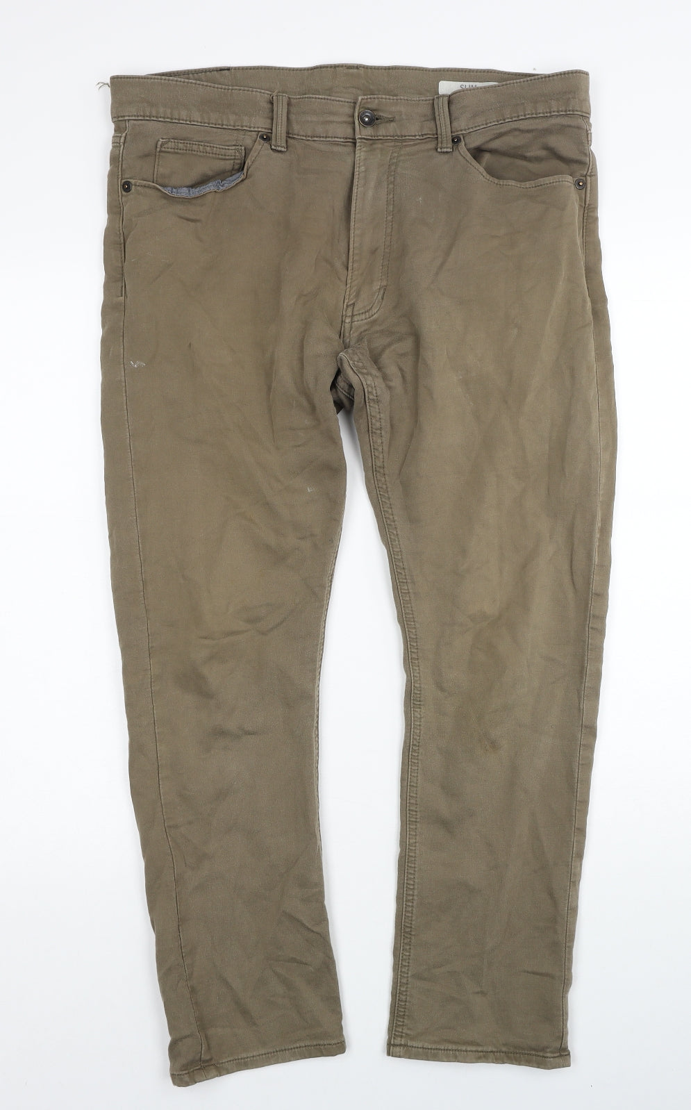 Marks and Spencer Mens Brown Cotton Straight Jeans Size 34 in L29 in Regular Zip