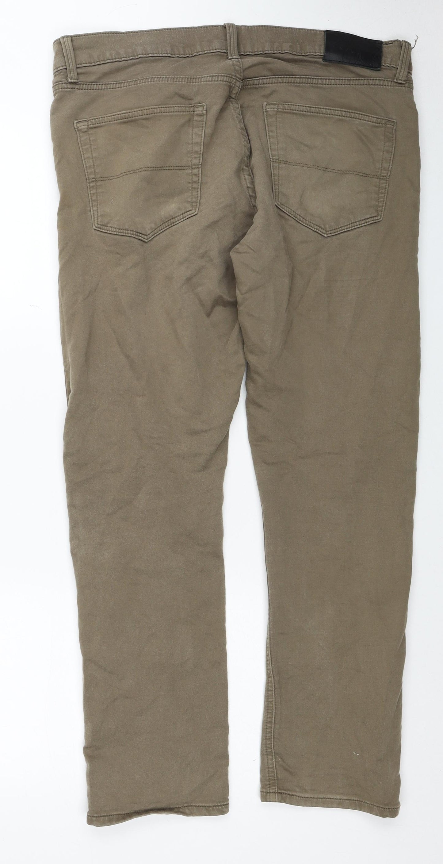 Marks and Spencer Mens Brown Cotton Straight Jeans Size 34 in L29 in Regular Zip