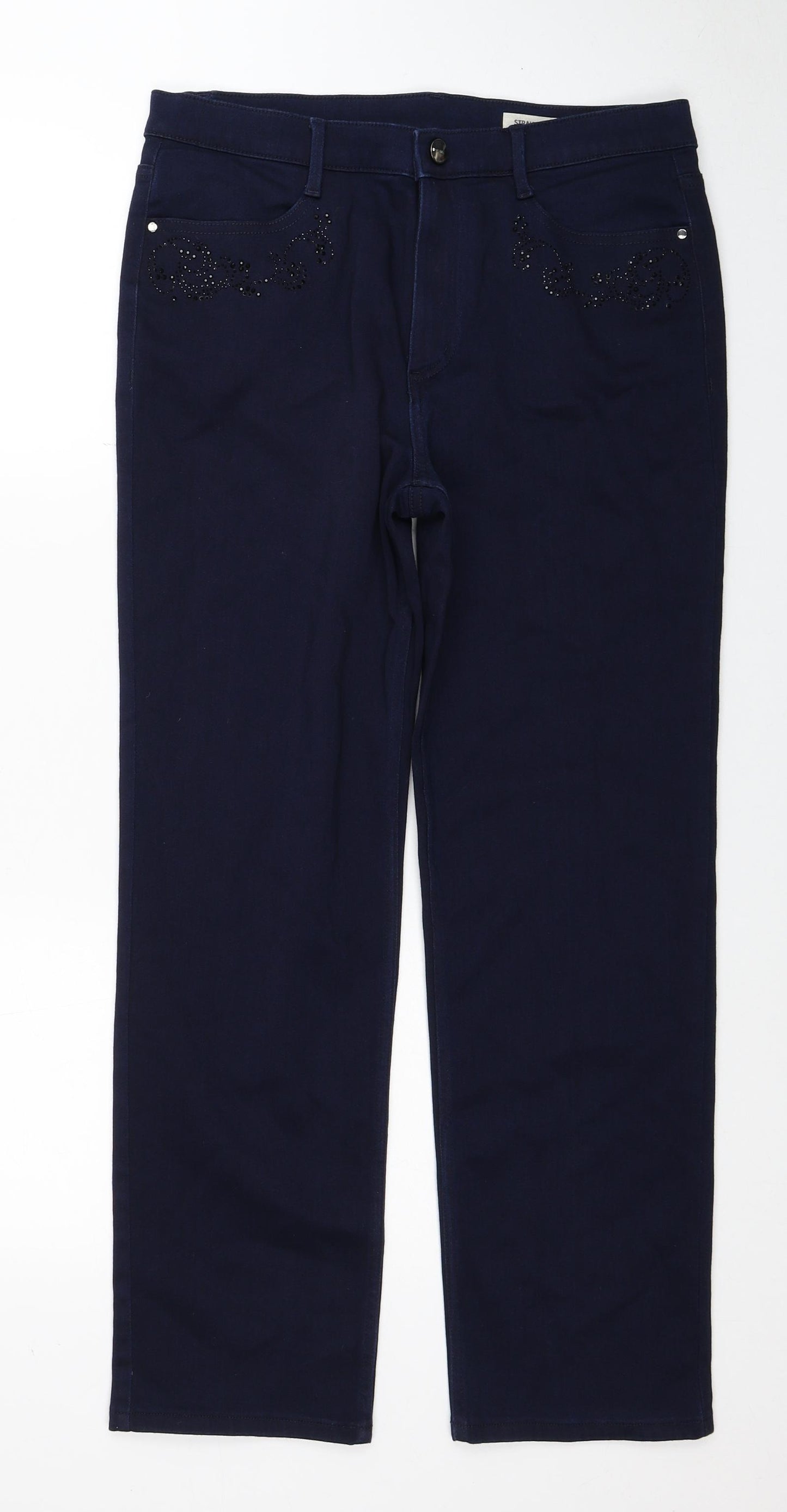 Marks and Spencer Womens Blue Cotton Straight Jeans Size 14 Regular Zip