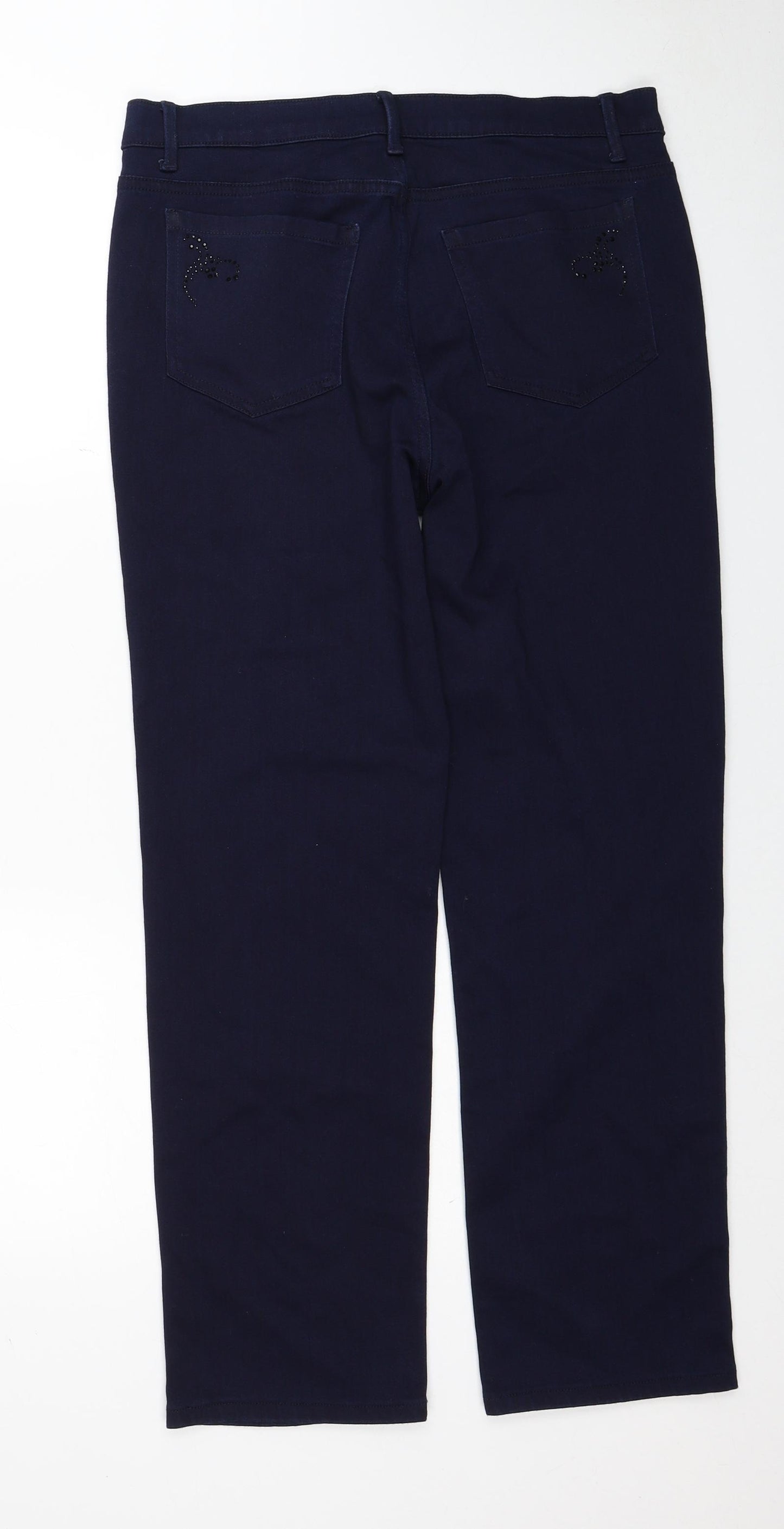 Marks and Spencer Womens Blue Cotton Straight Jeans Size 14 Regular Zip
