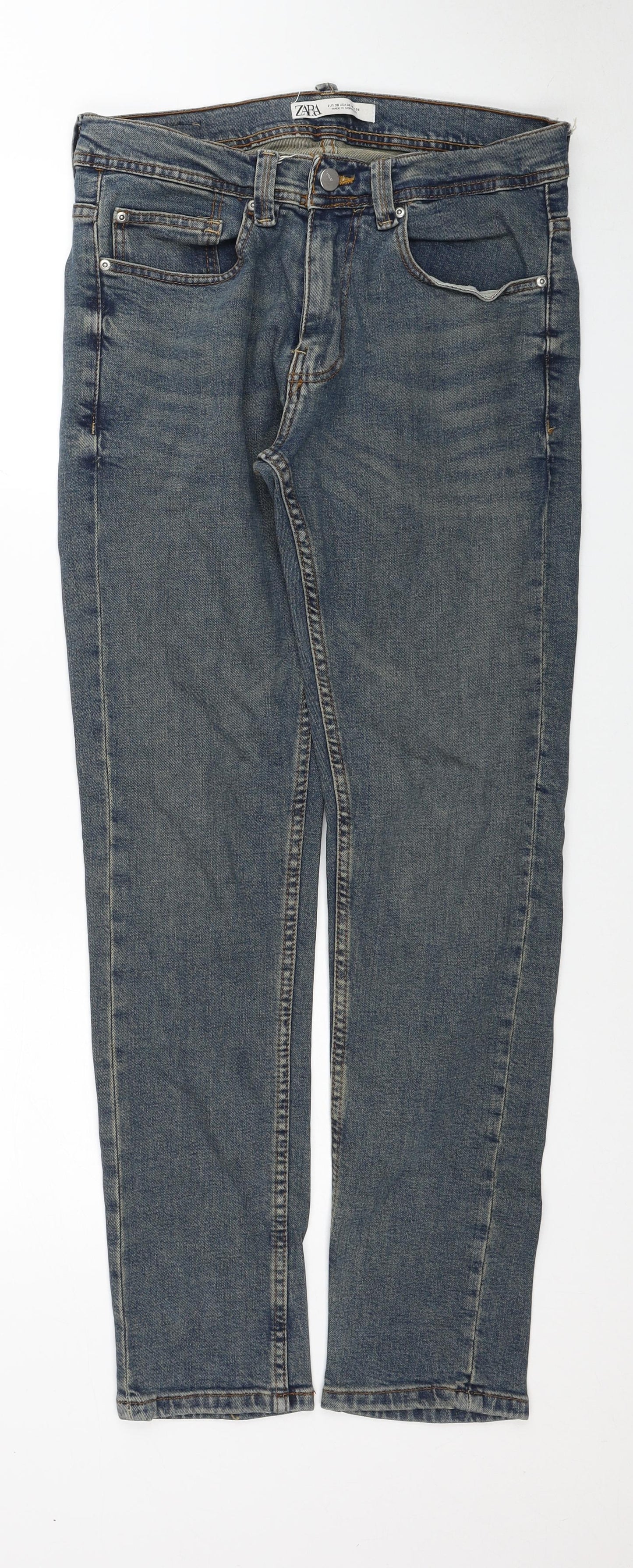 Zara Womens Blue Cotton Straight Jeans Size 10 Regular Zip