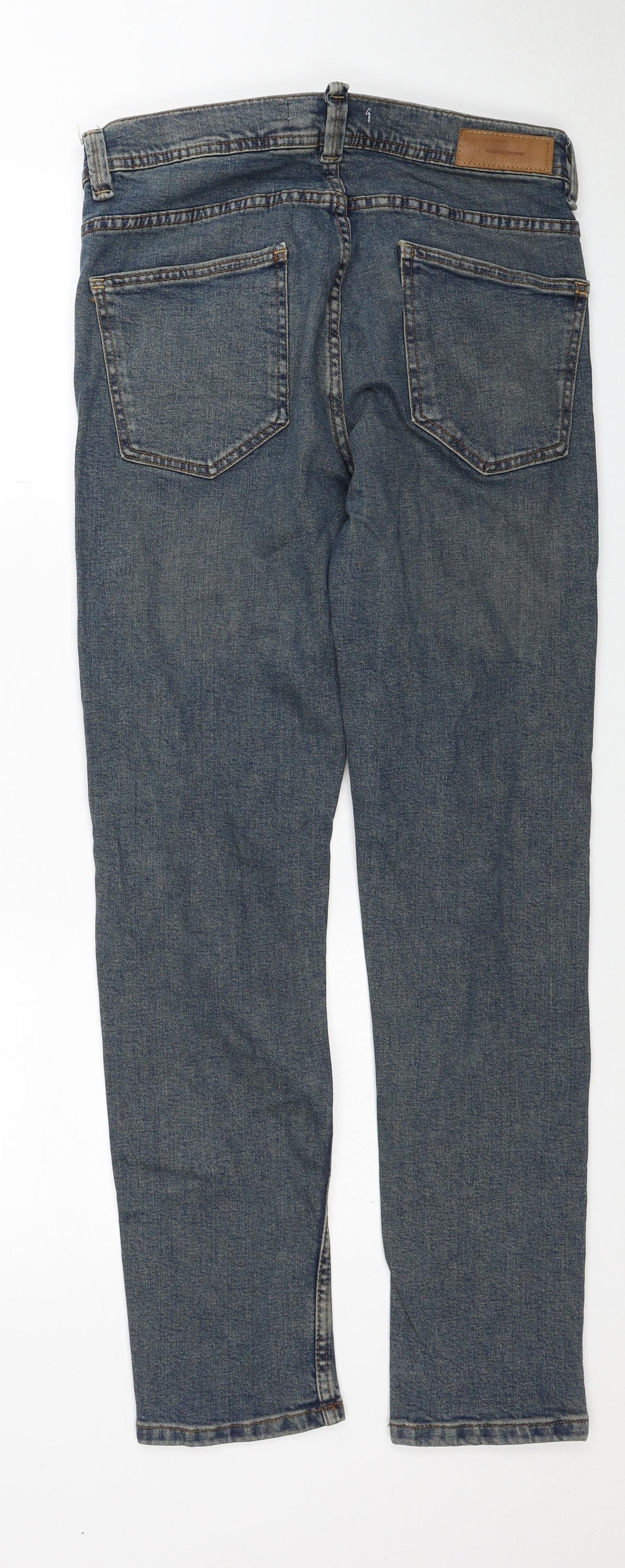 Zara Womens Blue Cotton Straight Jeans Size 10 Regular Zip