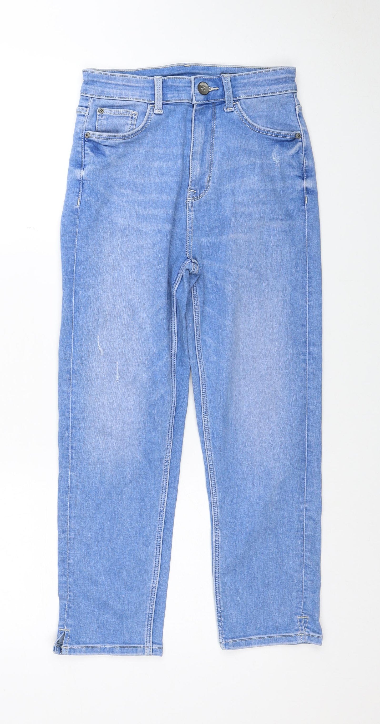 Marks and Spencer Womens Blue Cotton Straight Jeans Size 6 Regular Zip