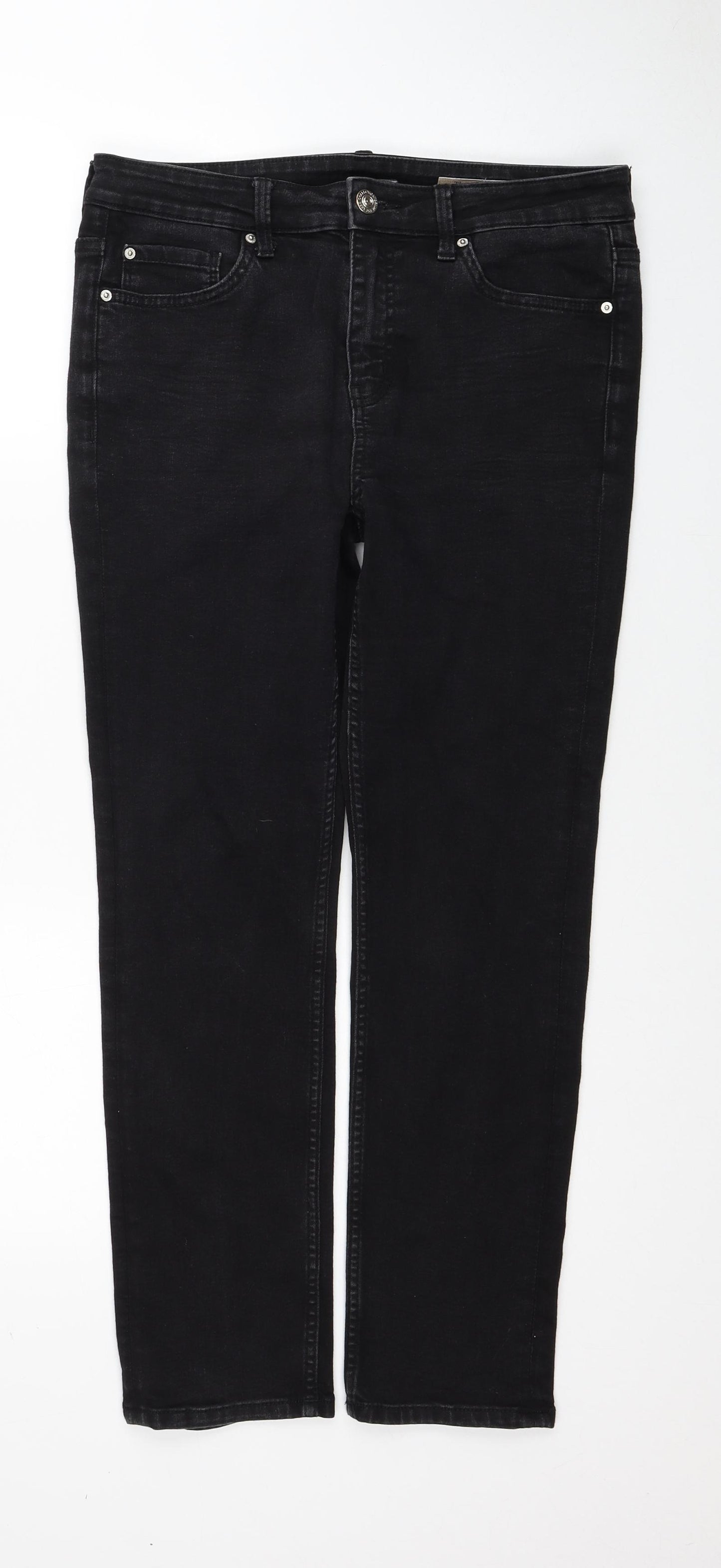 Marks and Spencer Womens Black Cotton Straight Jeans Size 12 Regular Zip