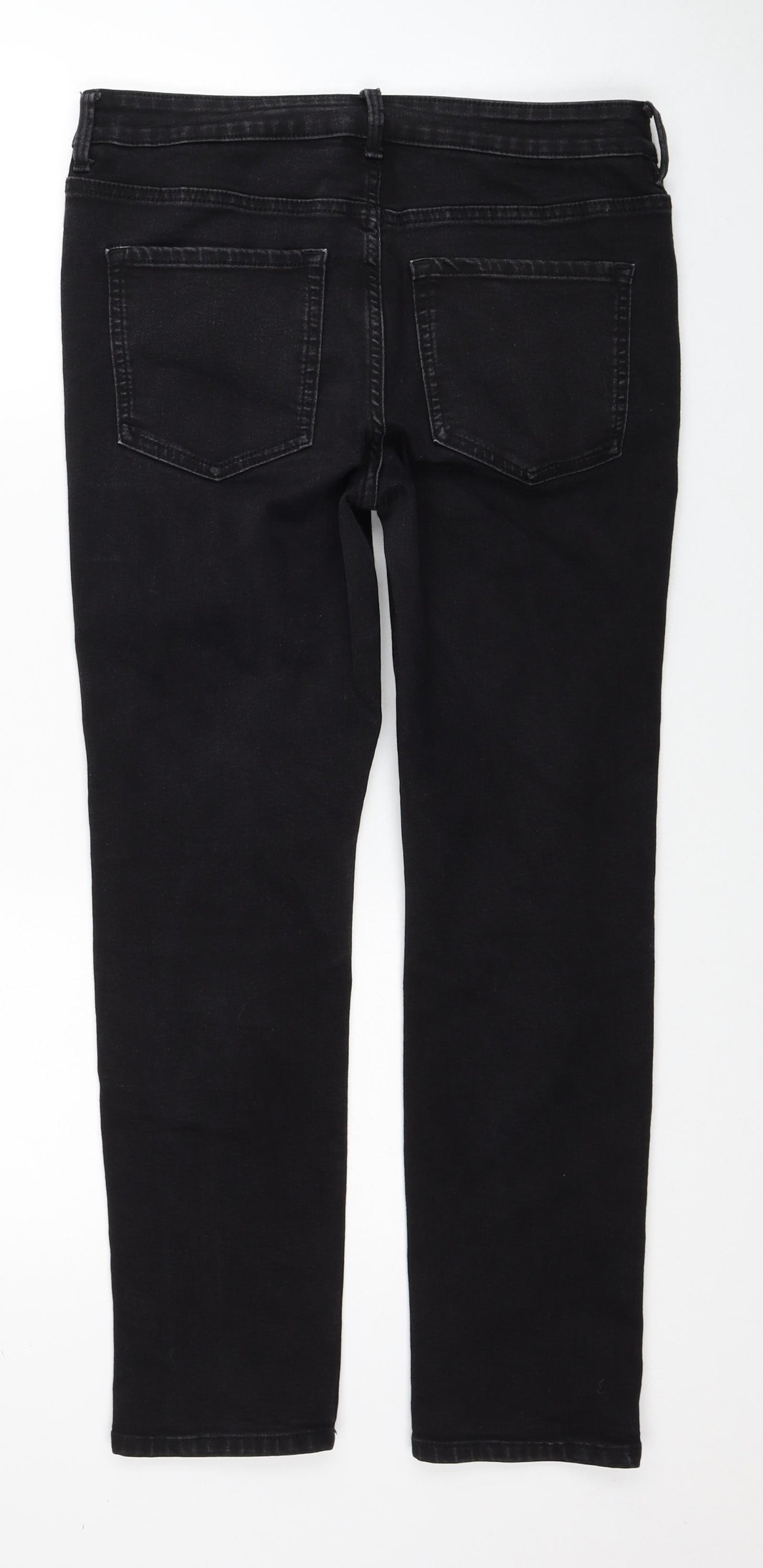 Marks and Spencer Womens Black Cotton Straight Jeans Size 12 Regular Zip
