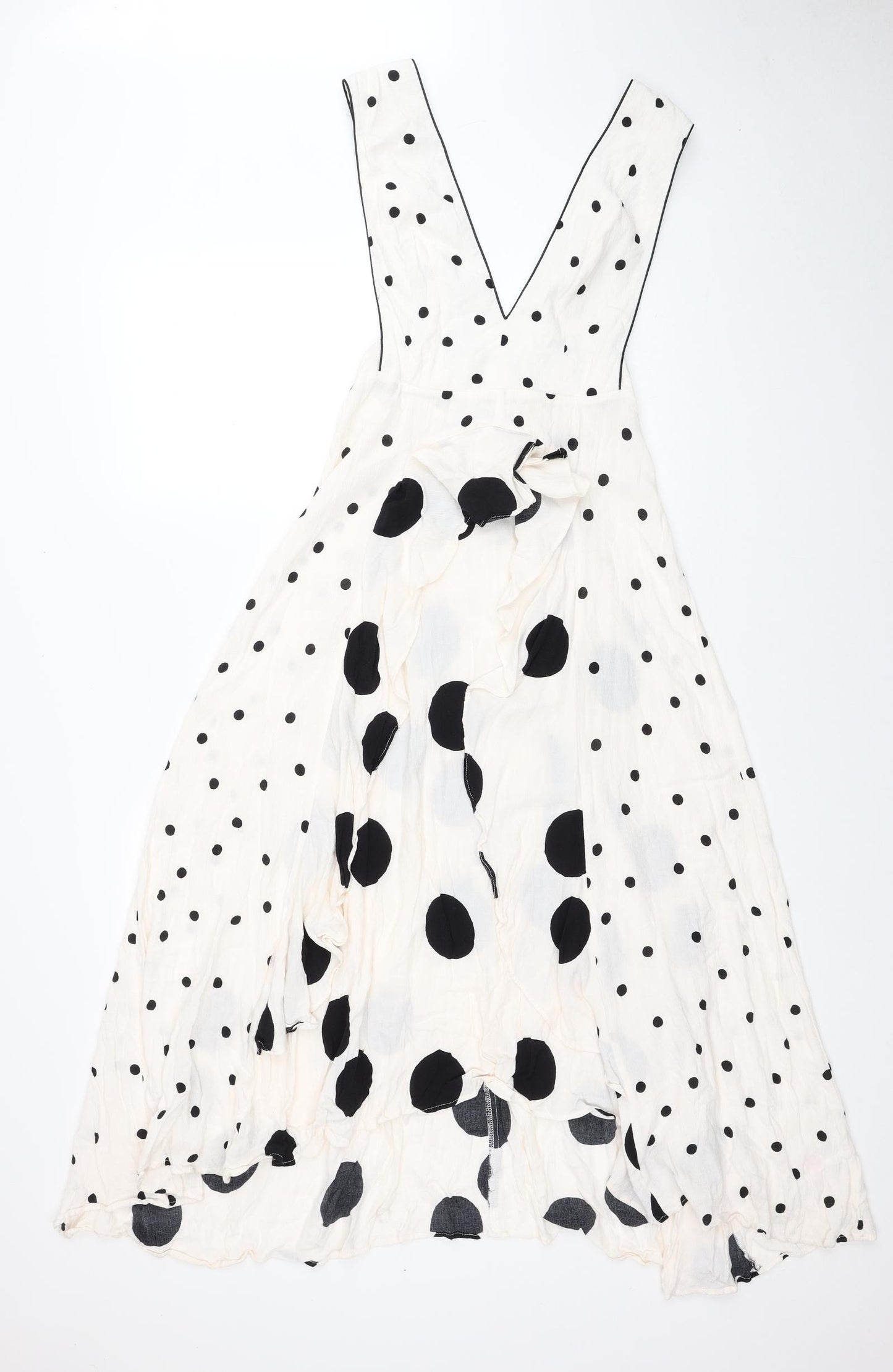 Topshop Womens Ivory Polka Dot Viscose Maxi Size 10 V-Neck Zip