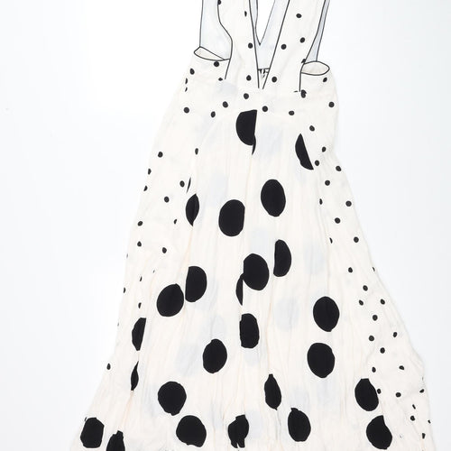 Topshop Womens Ivory Polka Dot Viscose Maxi Size 10 V-Neck Zip