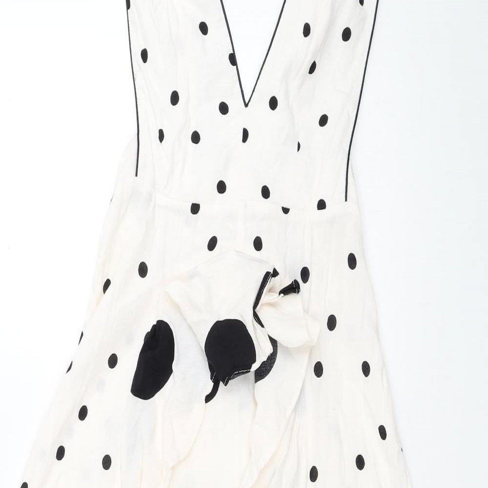 Topshop Womens Ivory Polka Dot Viscose Maxi Size 10 V-Neck Zip