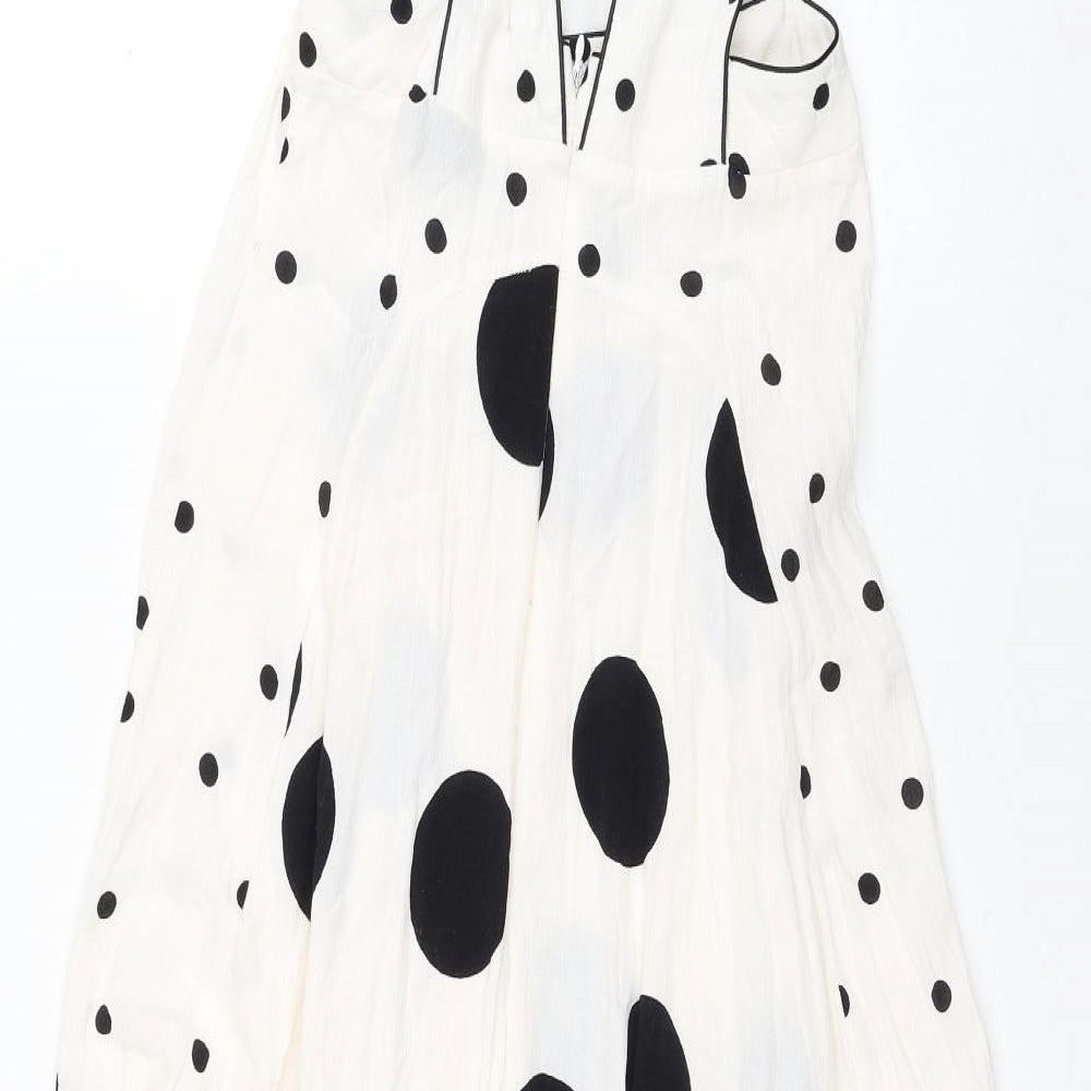 Topshop Womens Ivory Polka Dot Viscose Maxi Size 10 V-Neck Zip