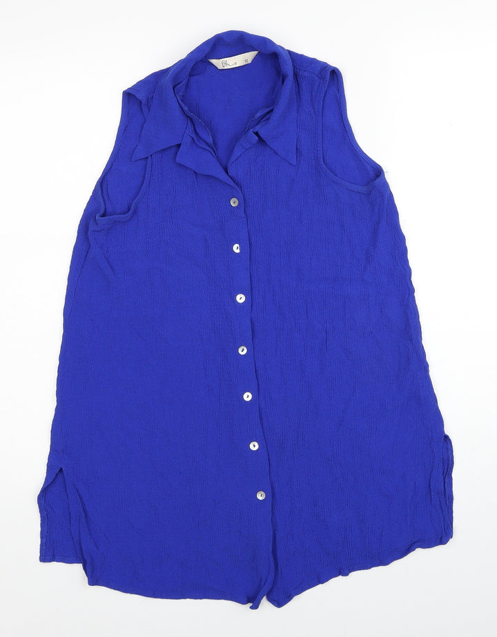 BHS Womens Blue Viscose Basic Tank Size 12 V-Neck