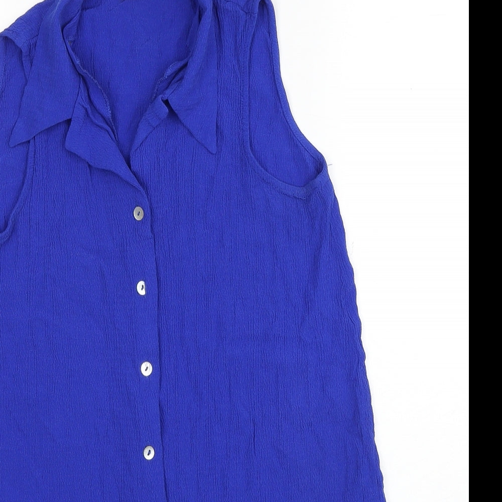 BHS Womens Blue Viscose Basic Tank Size 12 V-Neck