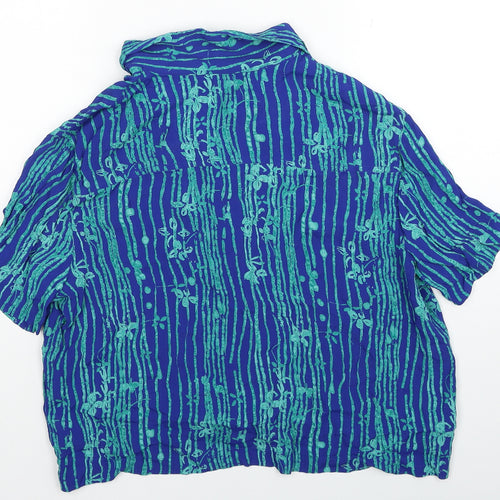 BHS Womens Blue Geometric Viscose Basic Button-Up Size 16 V-Neck