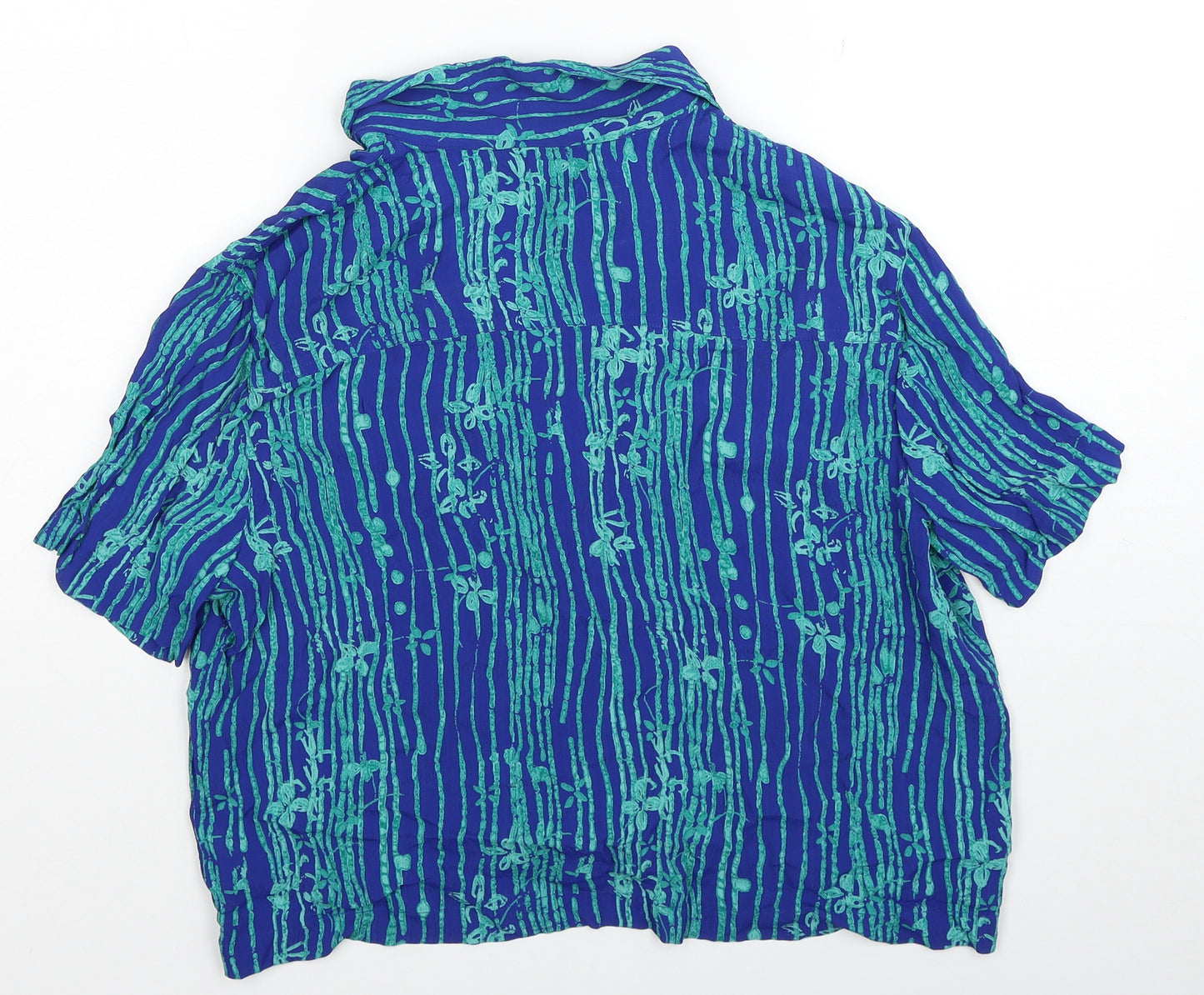 BHS Womens Blue Geometric Viscose Basic Button-Up Size 16 V-Neck