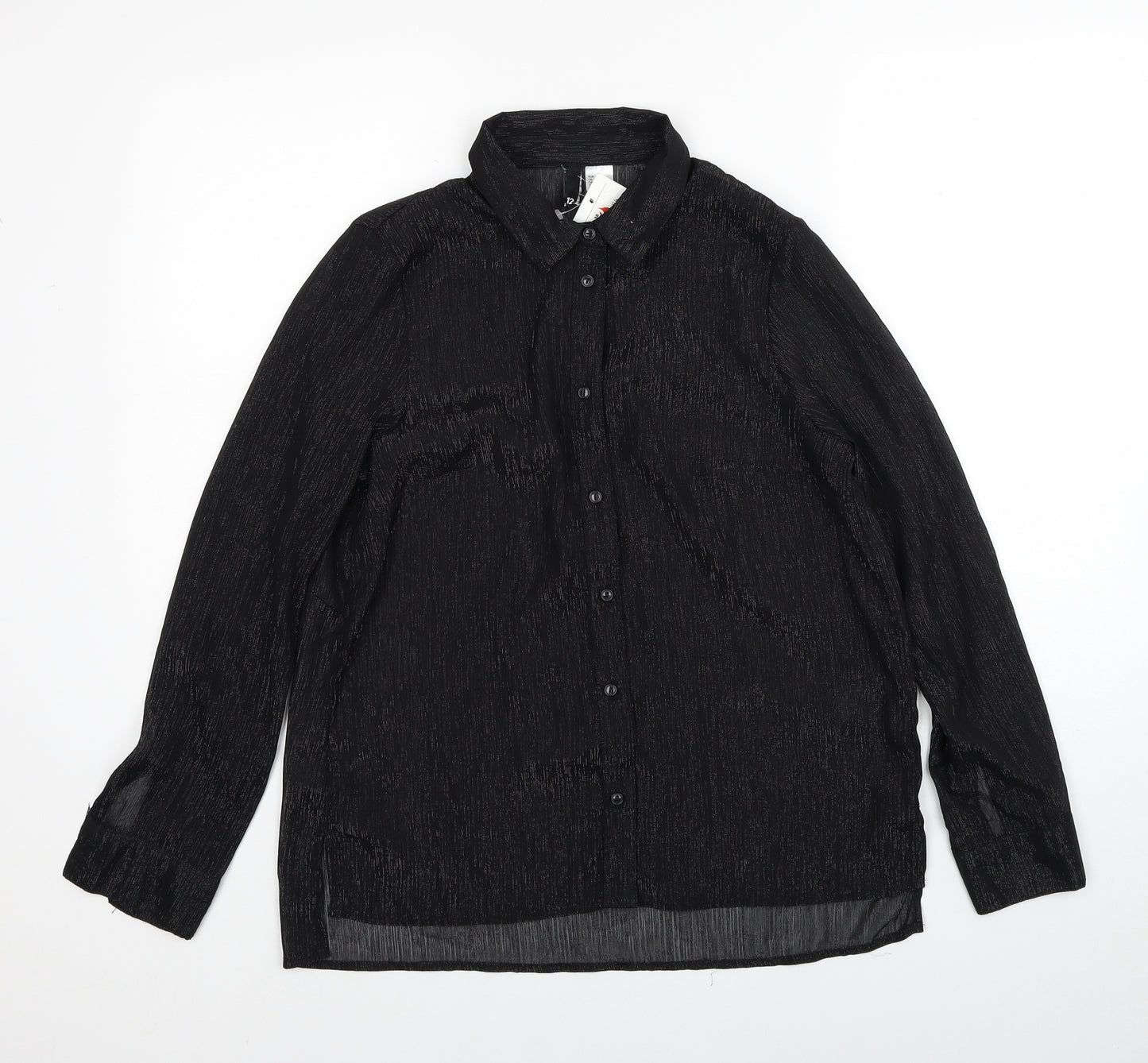 Divided by H&M Womens Black Geometric Polyester Basic Button-Up Size 12 V-Neck