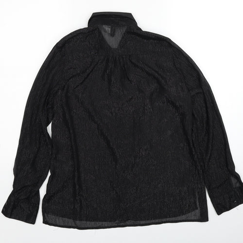 Divided by H&M Womens Black Geometric Polyester Basic Button-Up Size 12 V-Neck