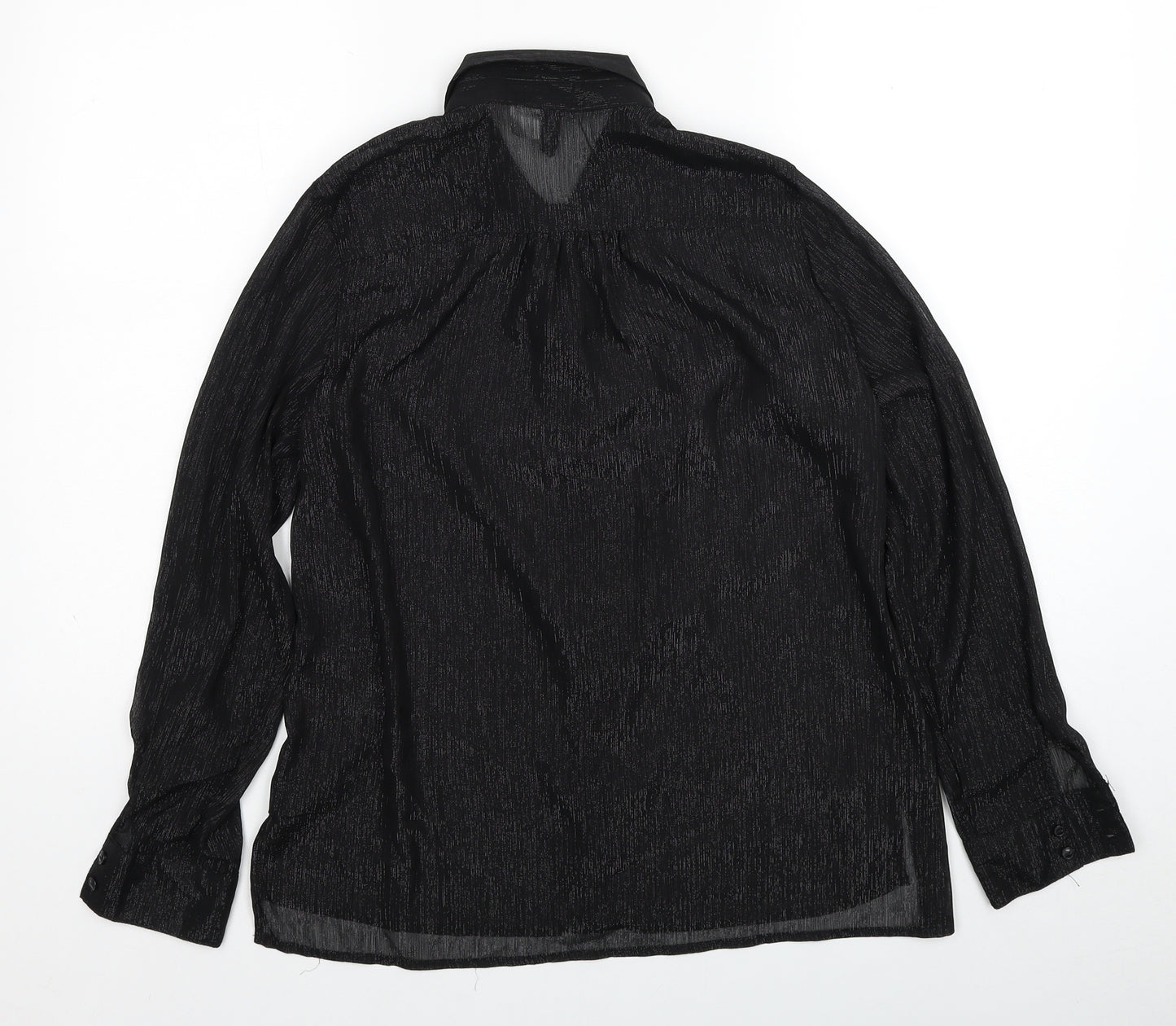 Divided by H&M Womens Black Geometric Polyester Basic Button-Up Size 12 V-Neck