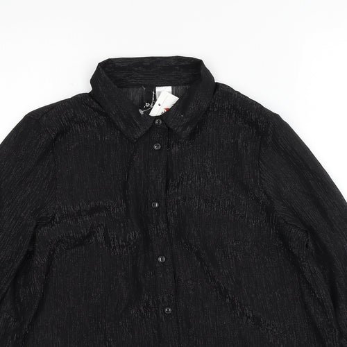 Divided by H&M Womens Black Geometric Polyester Basic Button-Up Size 12 V-Neck