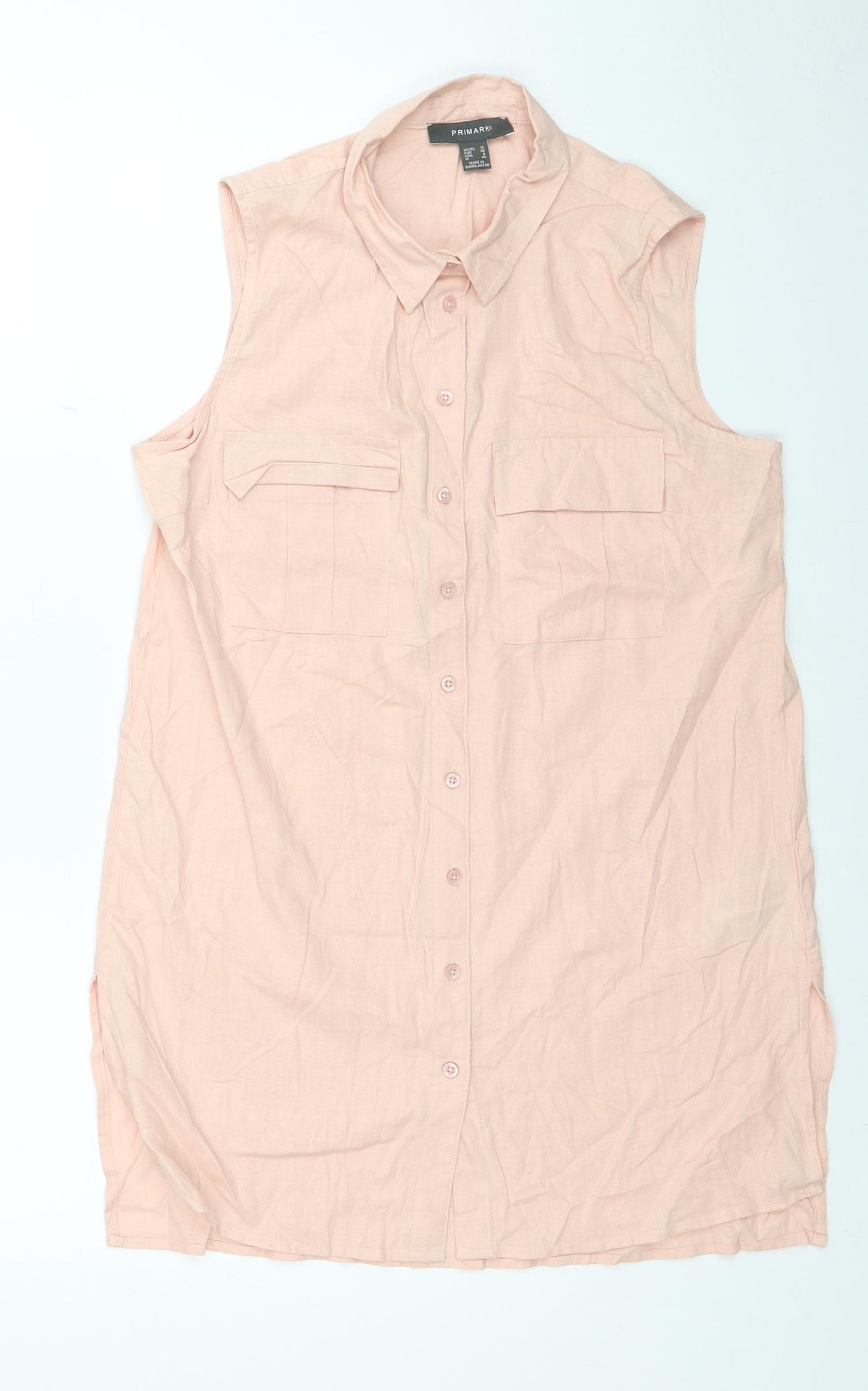 Primark Womens Pink Linen Basic Button-Up Size 12 V-Neck