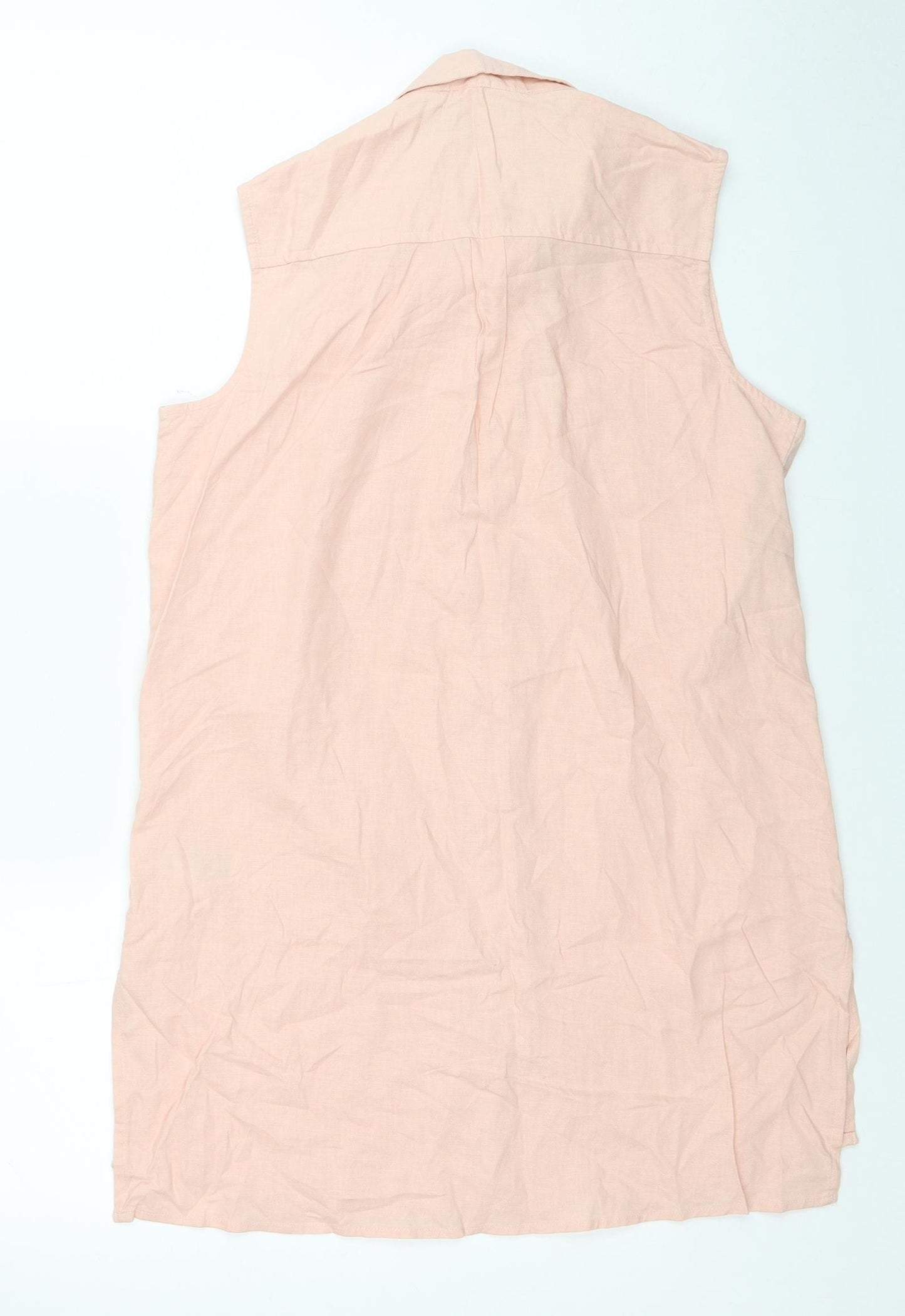 Primark Womens Pink Linen Basic Button-Up Size 12 V-Neck