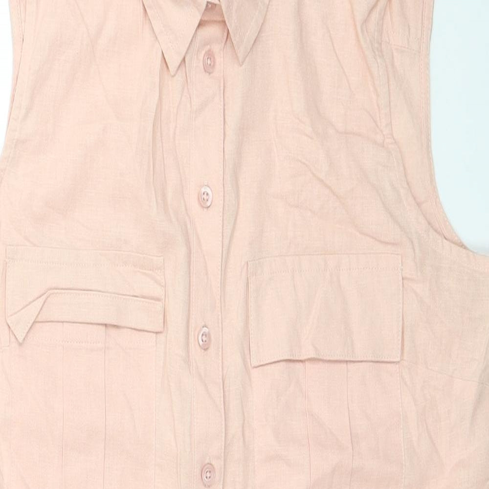 Primark Womens Pink Linen Basic Button-Up Size 12 V-Neck